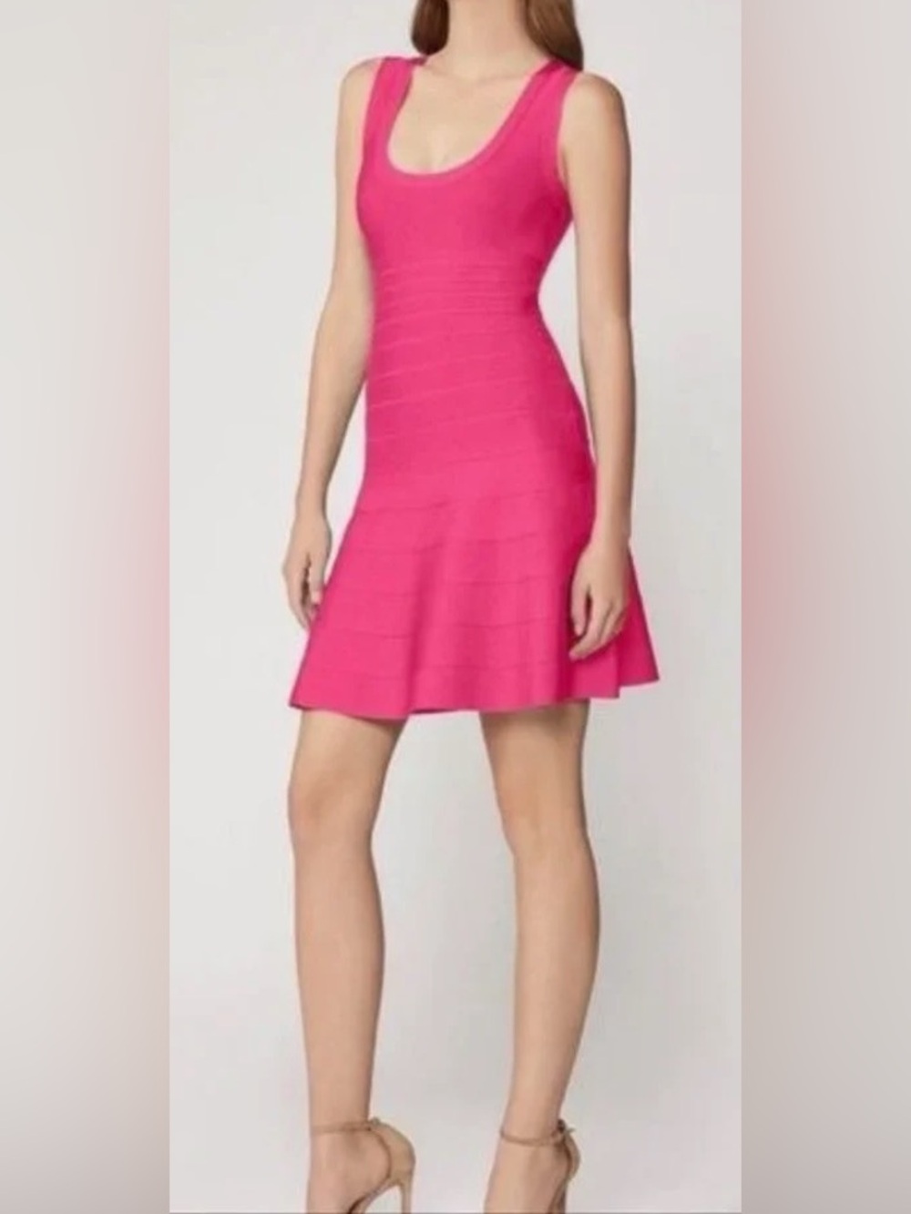 Hervé Leger Pink Fit and Flare Hot Pink Bandage Cocktail Dress Size S NWT